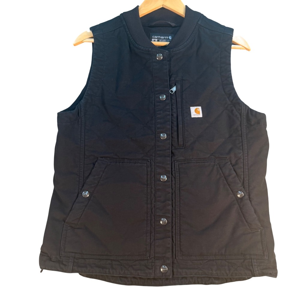 Carhartt Womens Black Rugged Flex Quilted Canvas Vest M OV4423-W Relaxed Fit